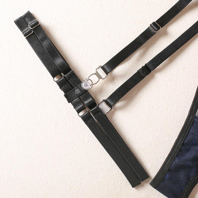 Azure Polka Dot Sheer Bralette Ensemble Leg Ring Details