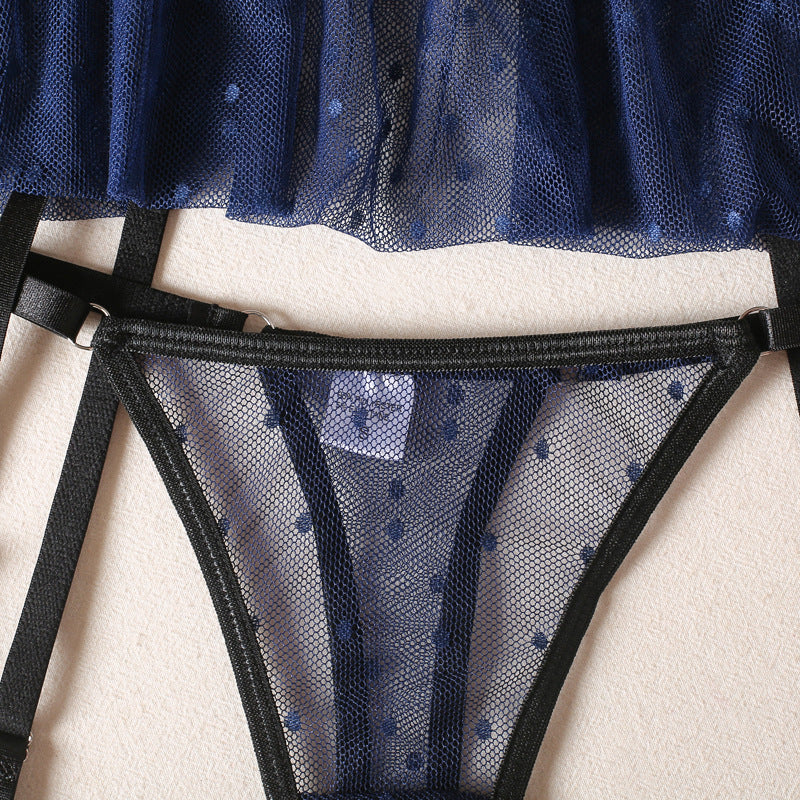 Azure Polka Dot Sheer Bralette Ensemble Panty Details