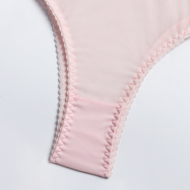 Mesh Halter Neck Bra & Panty Set with Elastic Band Crotch Details