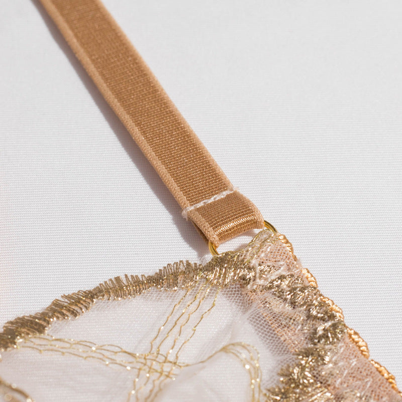Sheer Mesh Beige Bra Set of 3 with Embroidered Detailing Strapy Details